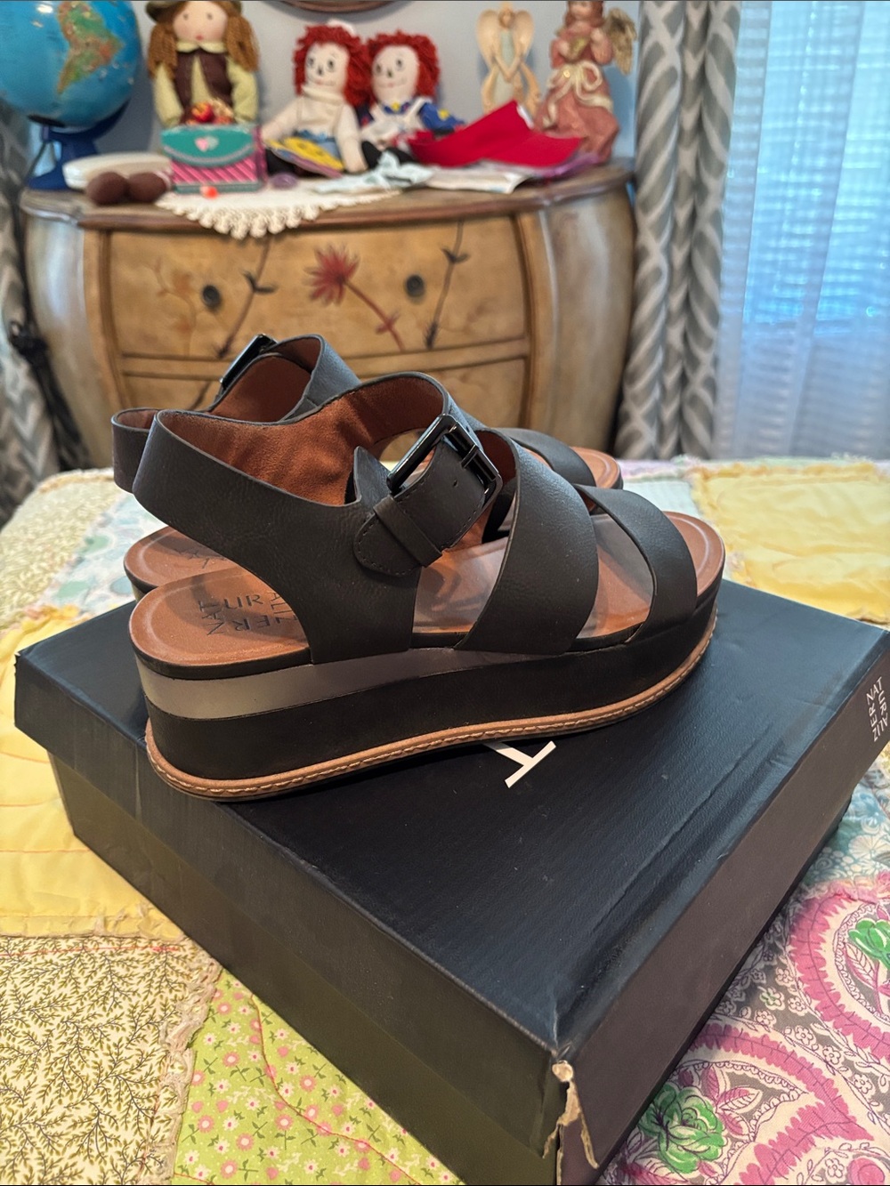Naturalizer Black Women's Platform Sandals with Adjustable Buckle